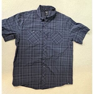 Vortex Optics Shirt Mens L Blue Plaid Snap Button Nylon Cool Short Sleeve